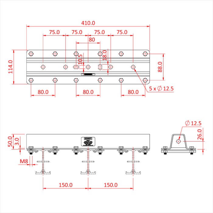 Doughty Studio Rail 80 Triple Suspension Bracket With Wall Fixing Option - Doughty | Bellalite Doughty Studio Rail 80 Triple Suspension Bracket With Wall Fixing Option - Doughty | Bellalite
