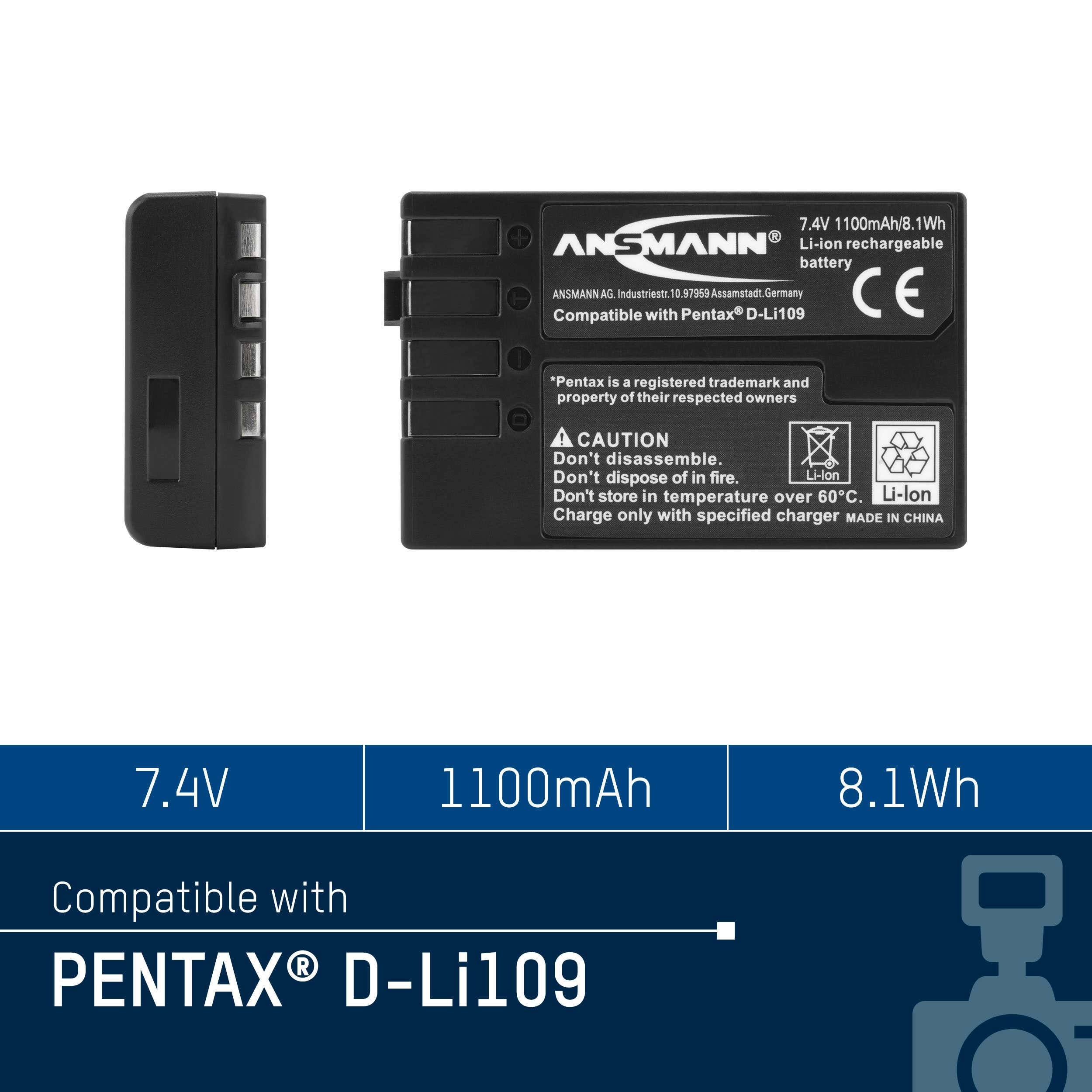 Kamerabatteri A-Pen D-Li 109 Kompatibel med Pentax - Ansmann | Bellalite Kamerabatteri A-Pen D-Li 109 Kompatibel med Pentax - Ansmann | Bellalite