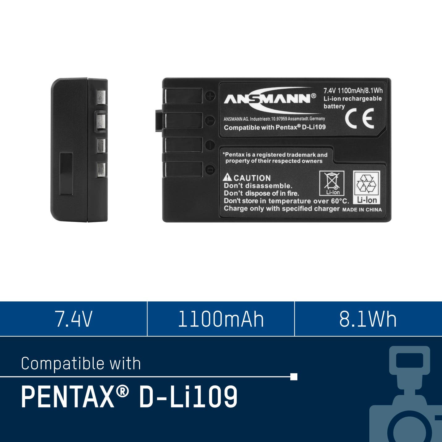 Kamerabatteri A-Pen D-Li 109 Kompatibel med Pentax - Ansmann | Bellalite Kamerabatteri A-Pen D-Li 109 Kompatibel med Pentax - Ansmann | Bellalite