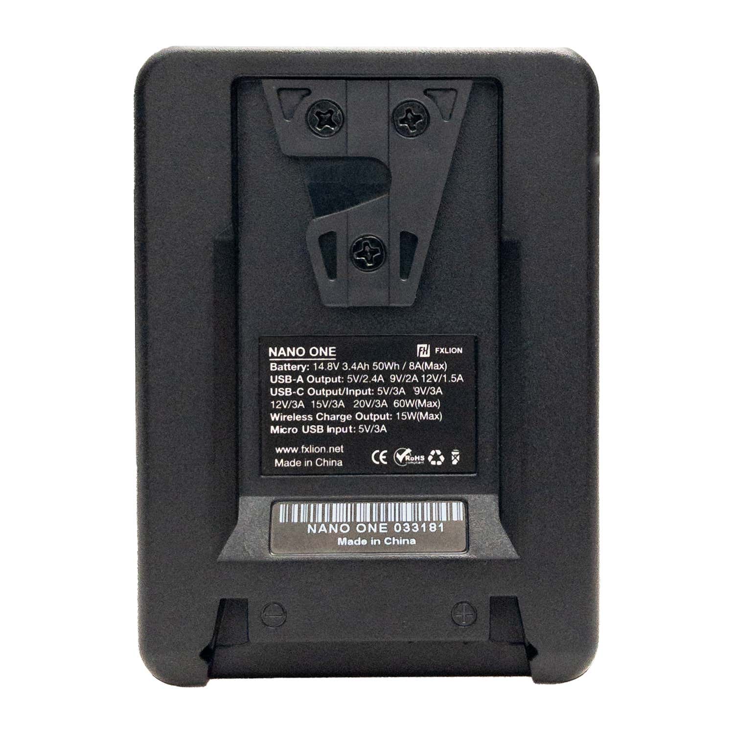 FXLION NANO ONE 14.8V / 50Wh V-Mount Battery with Wireless Charging - FXLION | Bellalite FXLION NANO ONE 14.8V / 50Wh V-Mount Battery with Wireless Charging - FXLION | Bellalite
