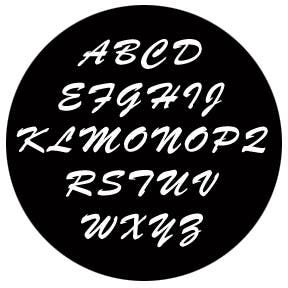 Brush Script Capitals Metallgobo, M-Size (66mm) - Rosco | Bellalite Brush Script Capitals Metallgobo, M-Size (66mm) - Rosco | Bellalite