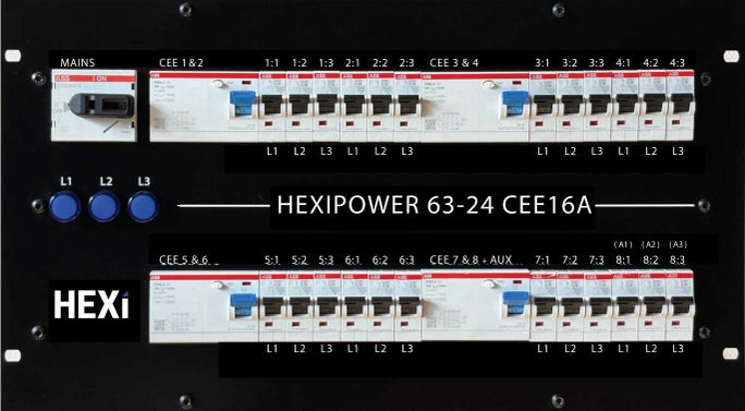 Hexipower PDU 63-24 CEE16 - HEXI | Bellalite Hexipower PDU 63-24 CEE16 - HEXI | Bellalite