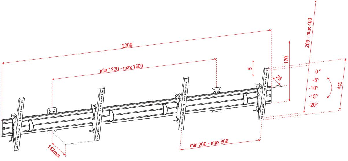 Väggfäste PWM4555-2 Dual Screen 45" - 55" - Showgear | Bellalite Väggfäste PWM4555-2 Dual Screen 45" - 55" - Showgear | Bellalite