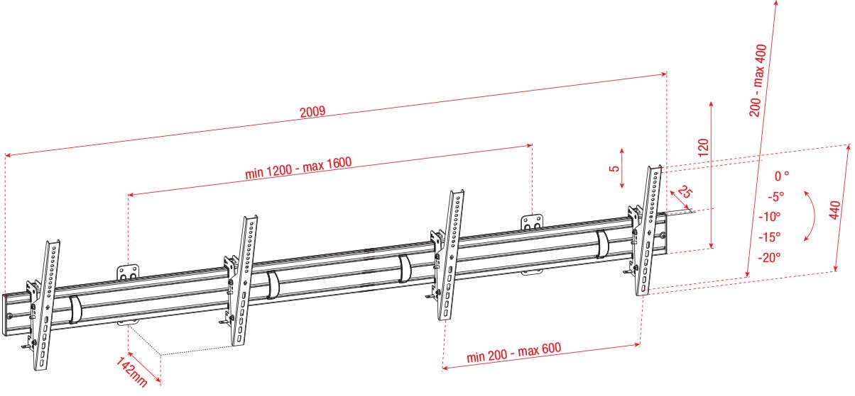 Väggfäste PWM4555-2 Dual Screen 45" - 55" - Showgear | Bellalite Väggfäste PWM4555-2 Dual Screen 45" - 55" - Showgear | Bellalite