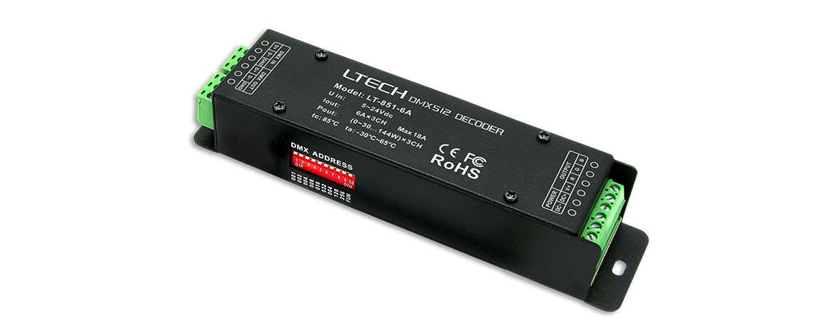 3CH DMX CV LED Dimmer 5-24V DC 3CH x 6A, max 432W (RGB) - LTECH | Bellalite 3CH DMX CV LED Dimmer 5-24V DC 3CH x 6A, max 432W (RGB) - LTECH | Bellalite