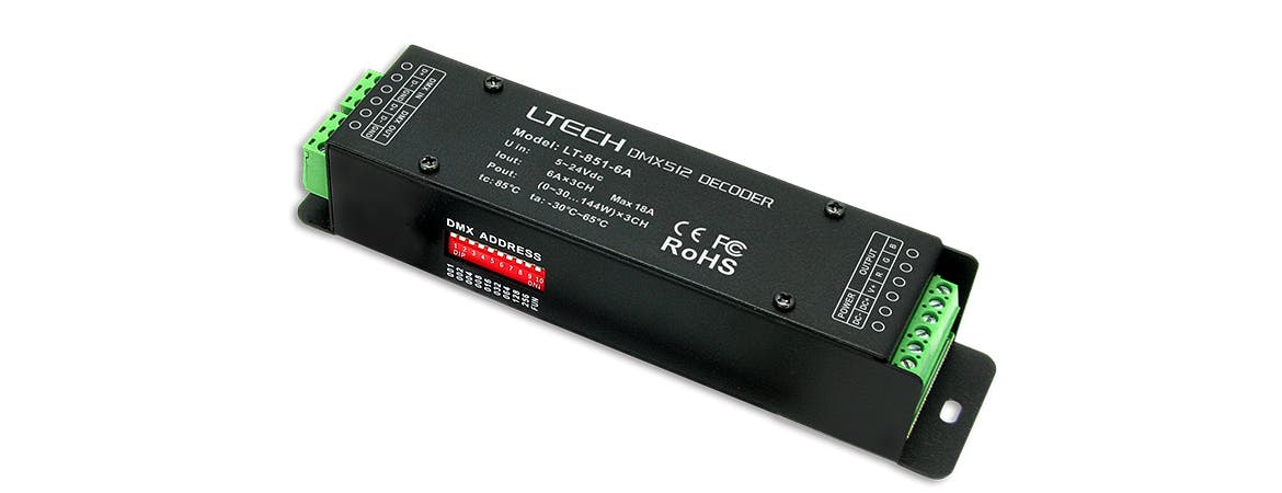 3CH DMX CV LED Dimmer 5-24V DC 3CH x 6A, max 432W (RGB) - LTECH | Bellalite 3CH DMX CV LED Dimmer 5-24V DC 3CH x 6A, max 432W (RGB) - LTECH | Bellalite